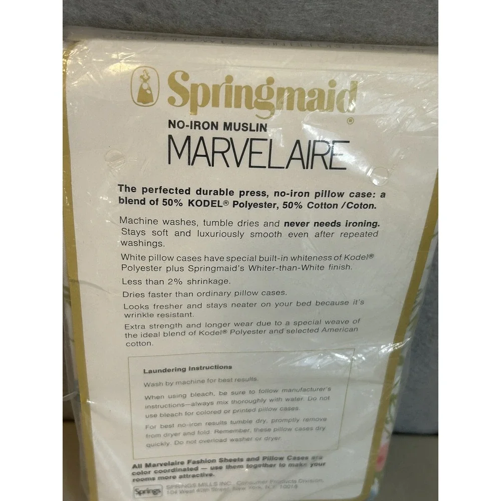 Vtg Springmaid 2 Standard Sz Pillowcases Marvelaire No Iron Granny Core Floral